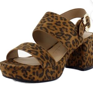 Aerosole Camera Leopard Print Block Heel Sandals - Brown
